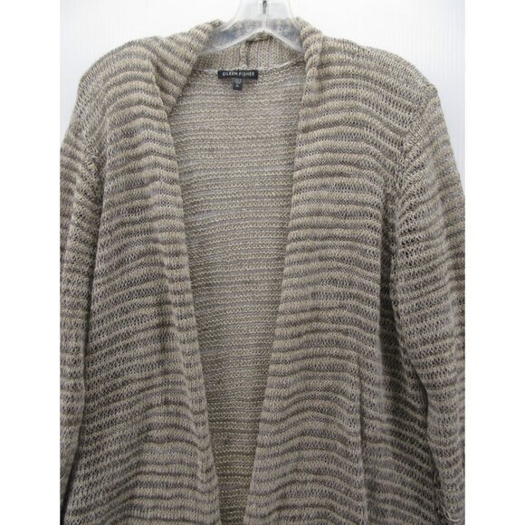 Eileen Fisher Sweater XL Linen Open Cardigan Sheer Metallic Tunic - Picture 2 of 11